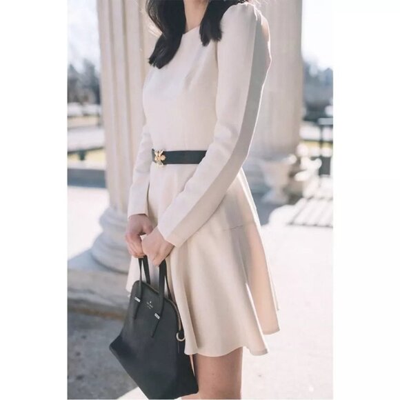 Gal Meets Glam Celeste Cream Long Sleeves Fit & Flare Dress Size 10 - Picture 2 of 7